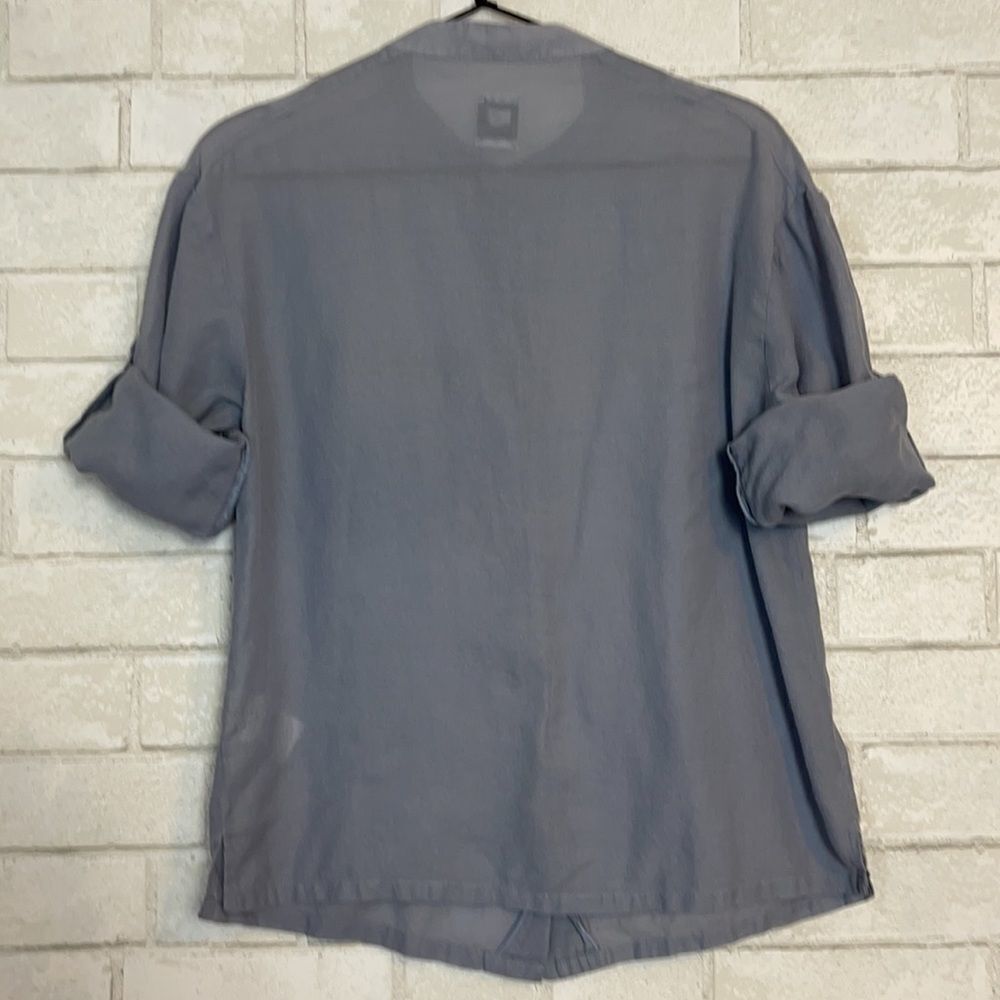 NSF Slate Gray Mandarin Collar Button Down Blouse XS - Picture 4 of 6